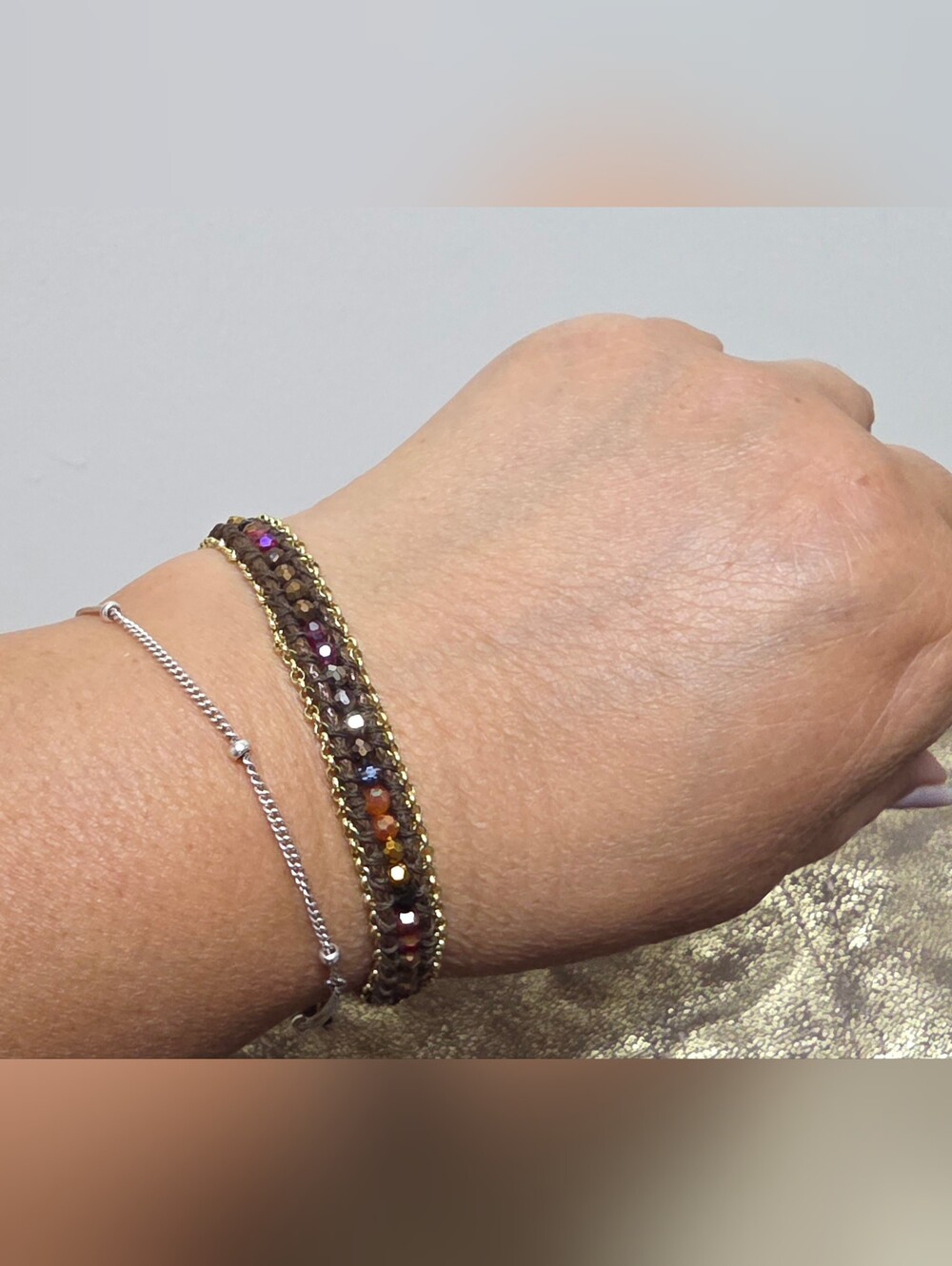 Gold-Trim Multicolor Crystal Beaded Bracelet